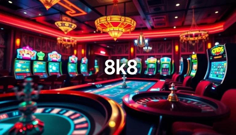 Exciting online casino scene featuring engaging games like poker and slots with 8k8 branding.