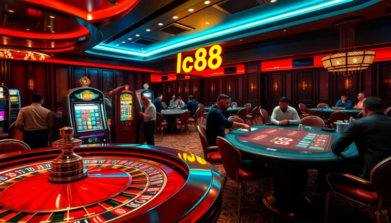 Experience high-stakes gaming at lc88’s casino with vibrant tables and slot machines.